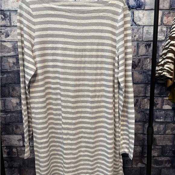 Eileen Fisher Linen Gray White Striped Long Sleeve Dress Tunic sz Petite XL - Picture 2 of 5